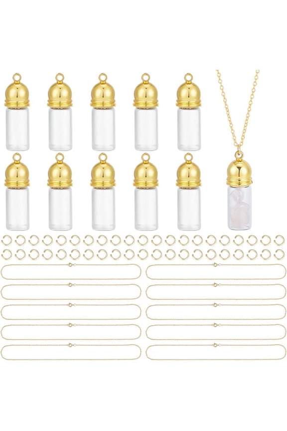 10 Sets 18K Gold Plated Glass Vial Necklace Making Kit 18 Inch Glass Vial Pendant Necklace Wish Bottles Hourglass Memorial Keepsake Cremation Ashes Holder Memory Container for DIY