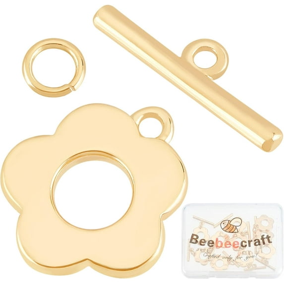 10 Sets 18K Gold Plated Toggle Jewelry Clasps Connectors Flower Toggle T Bar Clasps Sets for Necklace Bracelet Earring Making 14.5x13mm DIY