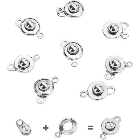 10 Sets 304 Stainless Steel Snap Button Clasps Ball & Socket Snap Clasps Fastener Clasp