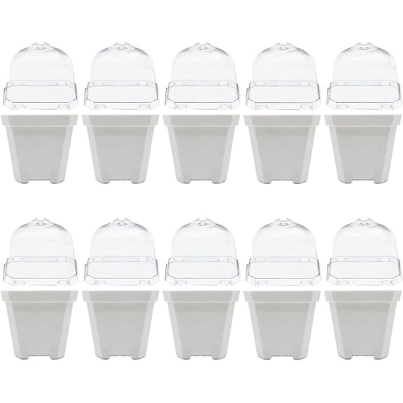 10 Sets 4 inch Plant Nursery Pots with Humidity Dome, Planting Pots Seedling Trays with Plastic Dome,Plant Container Cups with Vented Domes and Drain Holes