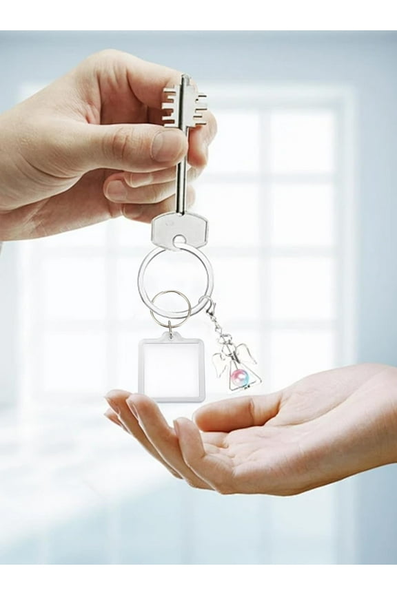 10 Sets Acrylic Picture Keychain Blanks Photo Keychain Clear in Photo Keychain Acrylic Picture Frame Keyrings Square Custom Blank Photo Keyring DIY Picture Frames for Double-Sided Photos