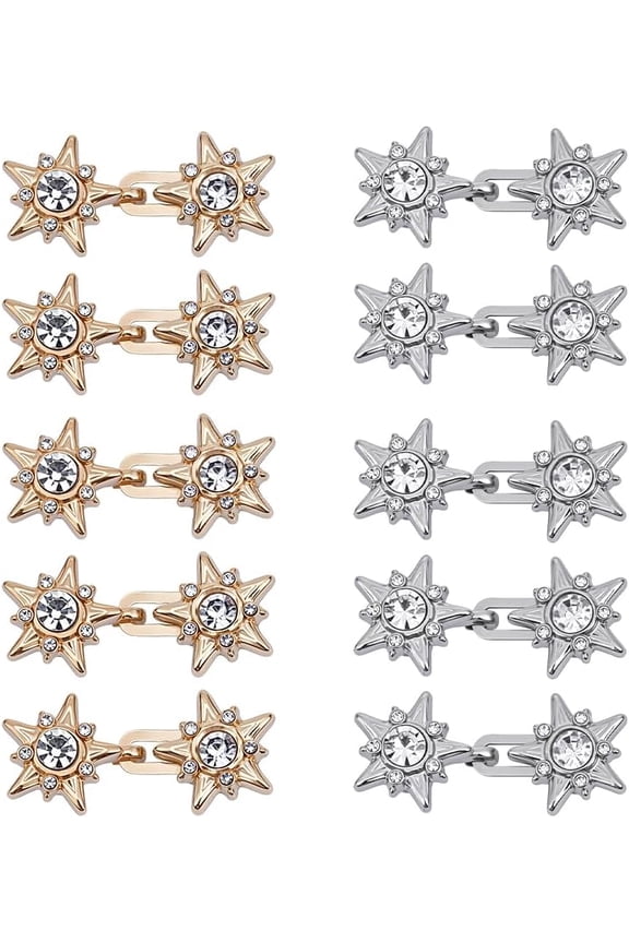 10 Sets Adjustable Waist Tightener Buttons 2 Colors Star Alloy Adjustable Jean Button Pins with Rhinestone Detachable Clip Buckles