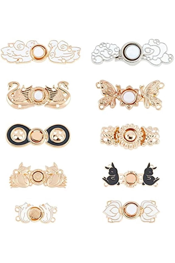 10 Sets Alloy Adjustable Waist Buckles 10 Style Enamel Adjustment Waist Tightener Buckles Pearl Floral Snap