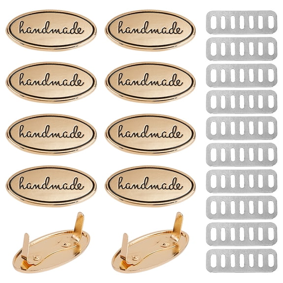 10 Sets Alloy Handmade Bag Metal Label Tags Oval Sign Embellishments with Shim Light Gold 19.5x40x2.5mm diy