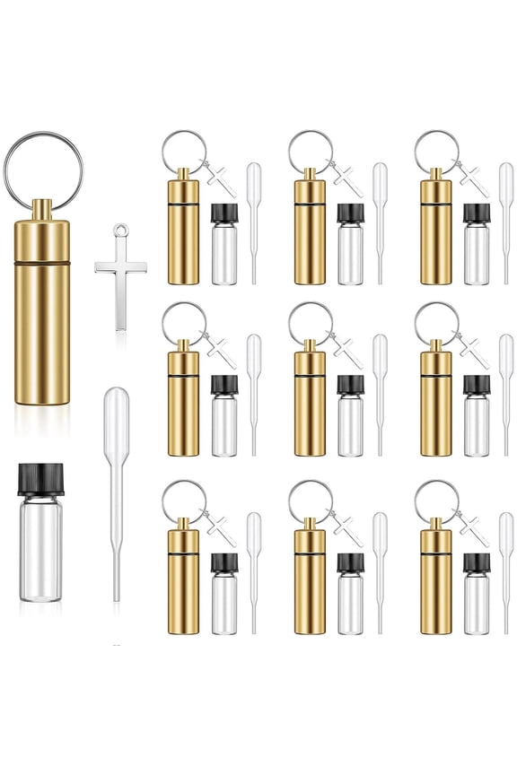 10 Sets Anointing Oil Bottles Keychain Vial Holy Water Container with Dropper Cr