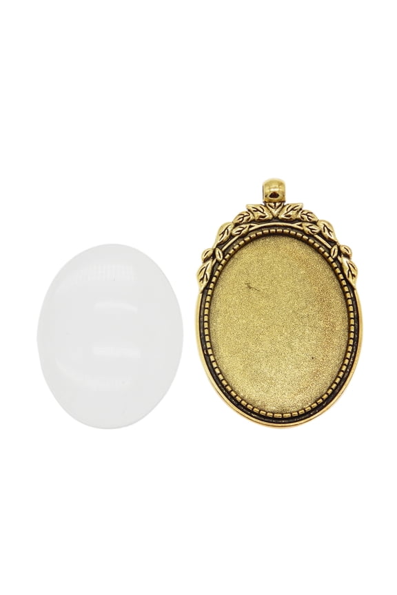 10 Sets Antiqued Gold Oval Bezel Setting Tray Charms with Clear Glass 40x30mm Cabochon Pendant Jewelry Necklace DIY Making Crafts