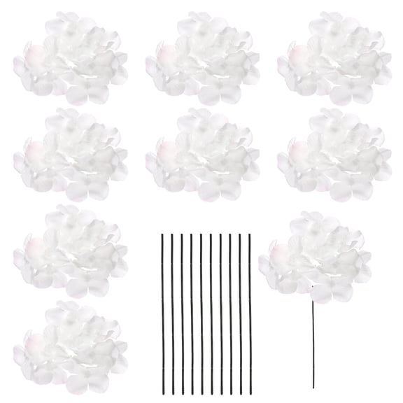 10 Sets Artificial Hydrangea Flower Heads with Stems,Fake Flower Silk for Bouquet Table Home Wedding,Pale White