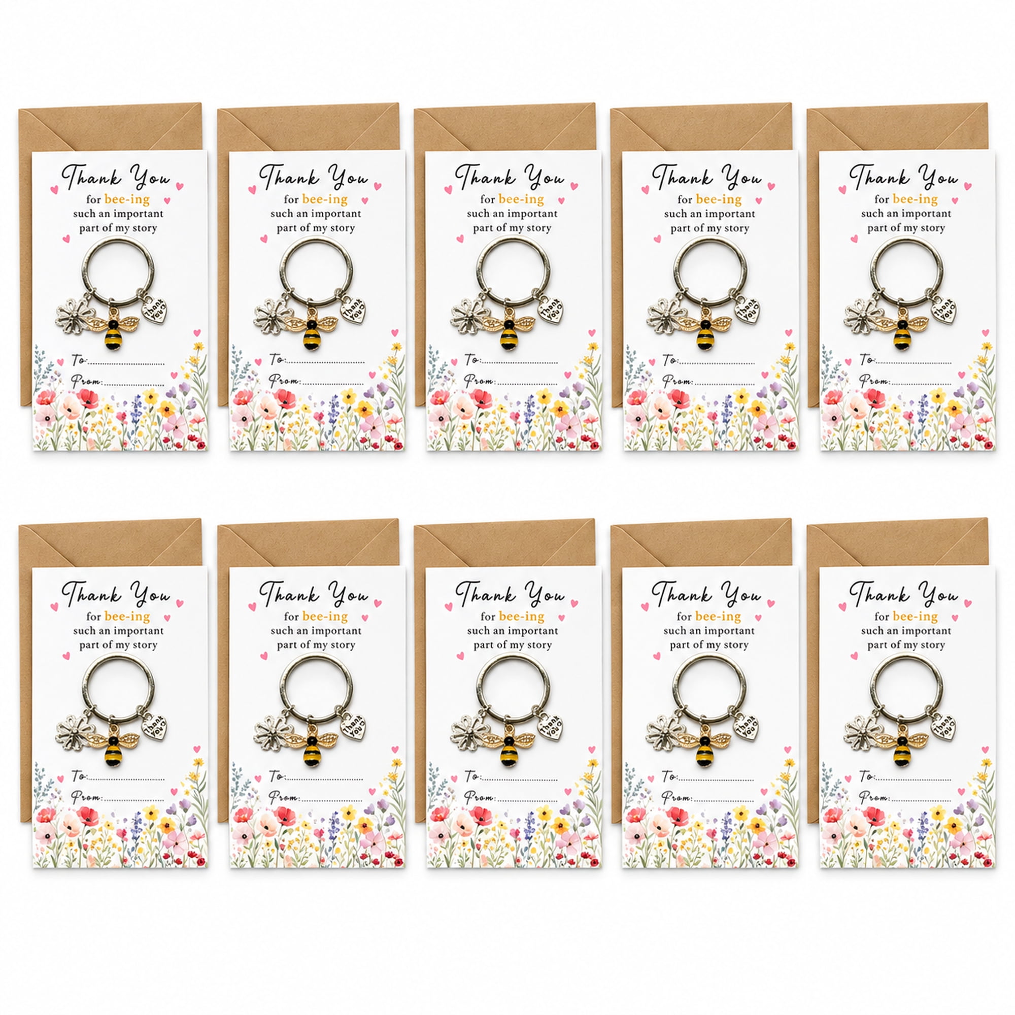 10 Sets Bee Flower Keychain Gift Kit, Metal Bee Daisy Charm Key Rings ...