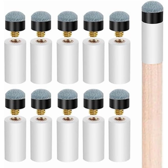 10 Sets Billiard Cues Tips Replacement with White Pool Cue Stick Ferrules, Billiard cues Tips, Screw On Pool Cue Tips Pool cue Tips Replacement kit, 12mm/13mm