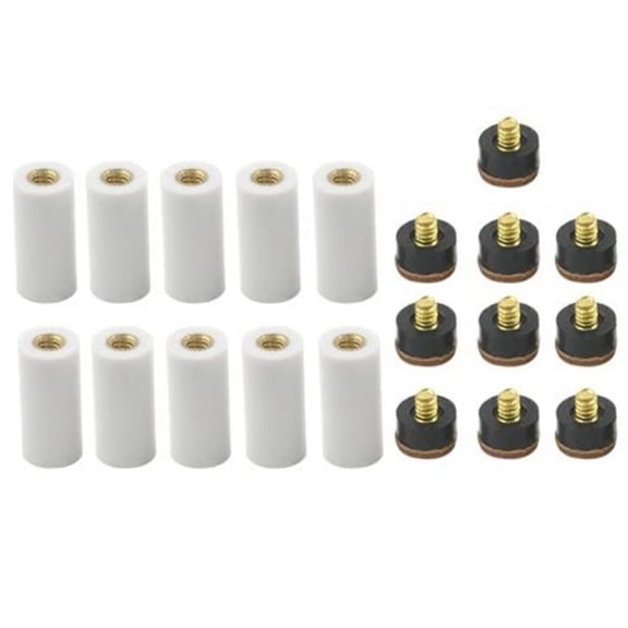 10 Sets Billiard Cues Tips Replacement with White Pool Cue Ferrules