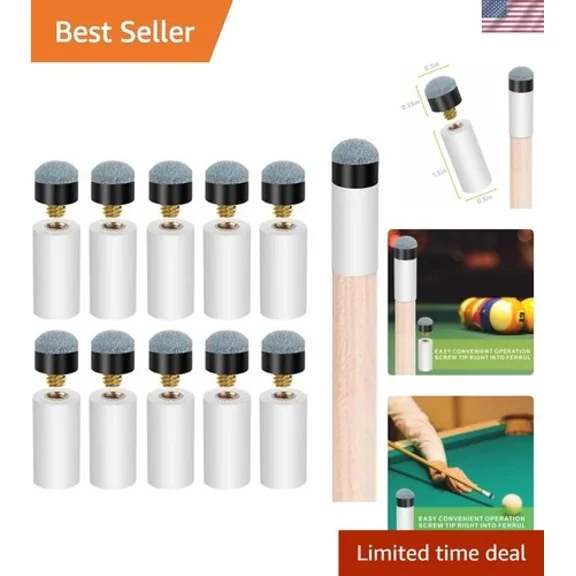 10 Sets Billiard Cues Tips Replacement with White Pool Cue Stick Ferrules, Bi...