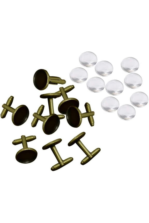 10 Sets Brass Cufflinks Tray Settings with Domed Clear Glass Covers Sets for Picture Cuff Button Making Tray 14mm Nickel Free