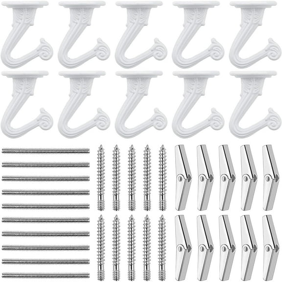 10 Sets Ceiling Hooks Heavy Duty Metal Swag Hook with Hardware and Toggle Wings for Hanging Plants Ceiling Installation Cavity Wall Fixing (White) DEWEL