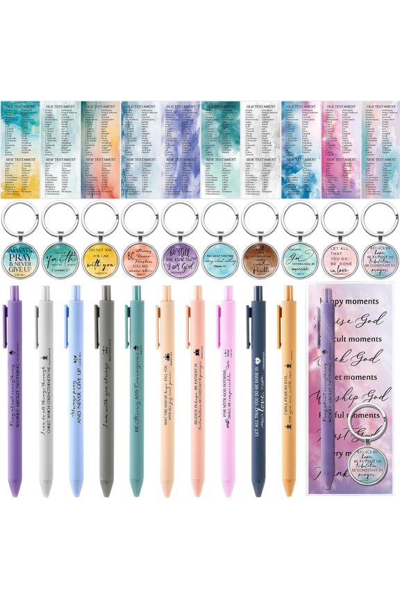 10 Sets Christian Gift Bulk 10 Bible Verse Ballpoint Pens Religious Bookmark Gift and Scripture Keychain for Mother Clergy Pastor Teacher Women Birthdays Party Christmas Sunday School