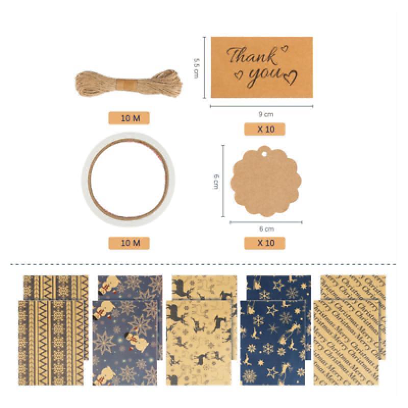 10 Sets Christmas Wrapping Paper with 10 Message Cards, 10m Tape and ...