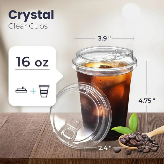 10 Sets Clear Plastic Cup with Sip lids 12//20/16 Disposable Cups for Iced Coffee or Juice Party  Smoothie Milkshake Cold Drinks