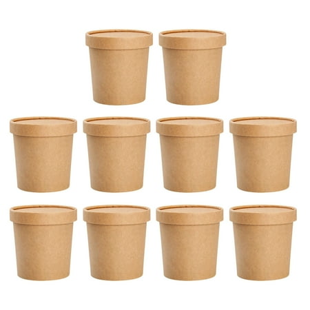 10 Sets Disposable Kraft Paper Soup Cups Soup Buckets Porridge Cups for Storage