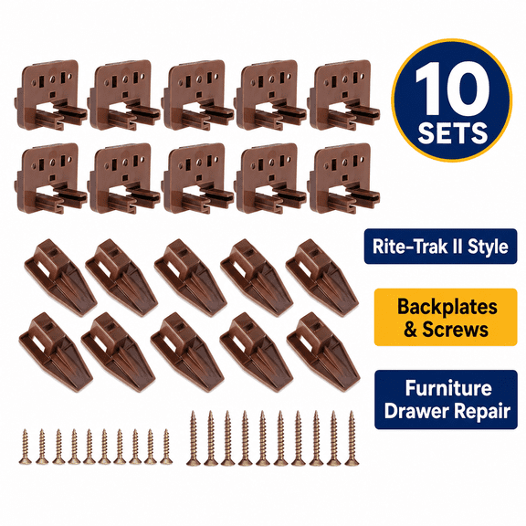 10 Sets Drawer Slide Track Guide Glide with Backplates & Screws, Kenlin Rite-Trak II Style Replacement for Dresser, Nightstand Repair