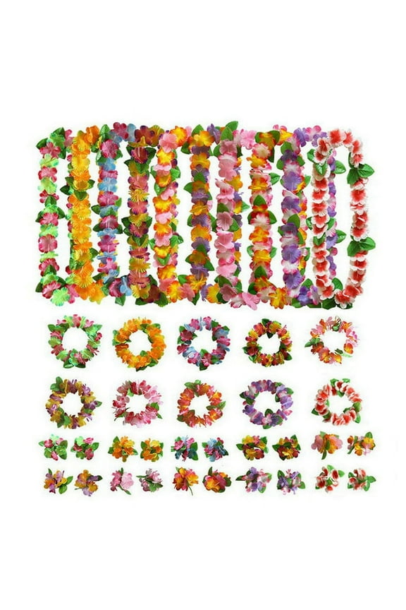 10 Sets Hawaiian Flower Leis Tropical Luau Party Supplies of Hula Garland Necklaces Bracelets for Hawaii