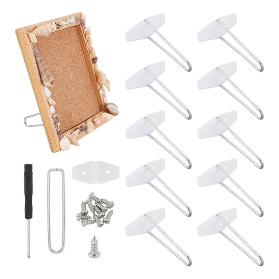 10 Sets Iron Plastic Photo Frame Bracket with 2Pcs Iron Screwdriver White 73.5x15.5x2mm for DIY