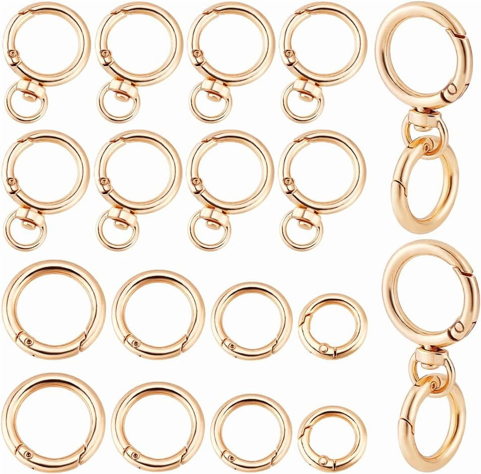 10 Sets Key Ring Clip Golden Spring Carabiner with 10pcs 4 Sizes Key ...