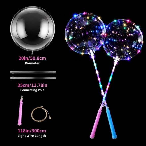 10 Sets LED Light Up Balloons, 20 inch Transparent Bobo Balloons with 118 inch LED String Lights and Sticks, Color Changing Glowing Balloons for Parties, Weddings, Birthday Celebrations