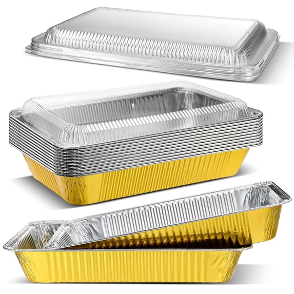 10 Sets Large Aluminum Foil Pans with Lids, 21x13 Inch Heavy Duty Aluminum Pans, Disposable Baking Pan Trays, Sturdy Food Container for Heating Cooking Roasting Storage Freezer and Takeout