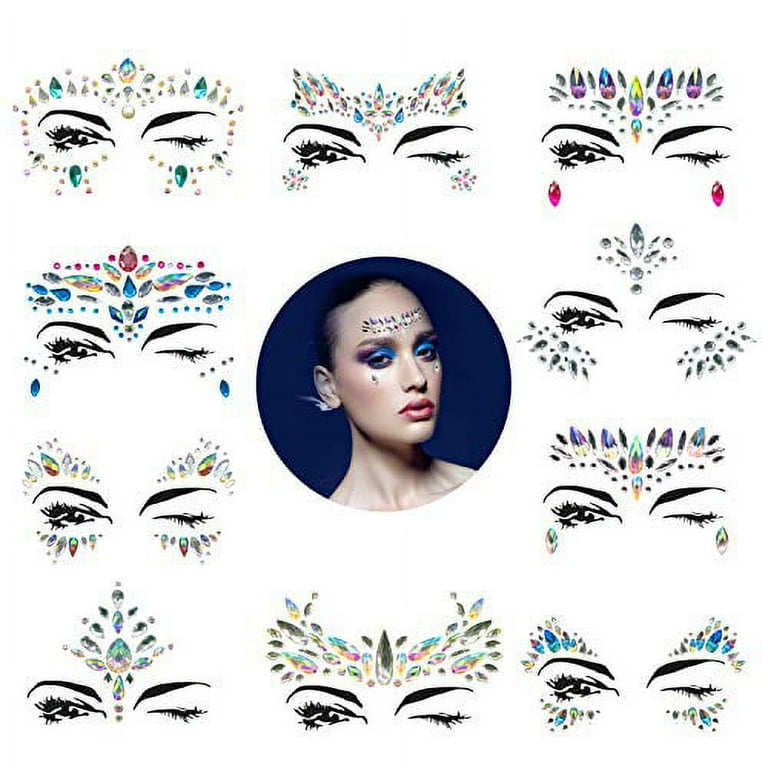 Face Gems, 10 Sets Mermaid Face Jewels Festival Face Gems Rhinestones Rave  Eyes