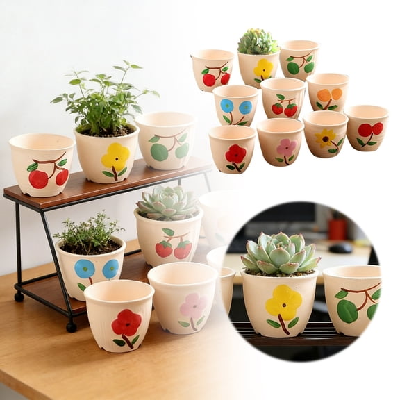 10 Sets Mini Succulent Planters, 2.75 Inch Ceramic Succulent Pots with Drainage Hole & Palettes, Bulk Planters for Cactus Flower, Lover Gift & Craft
