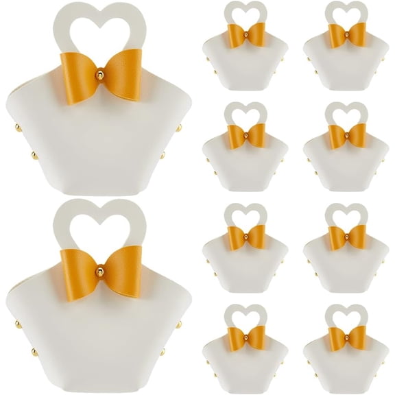 10 Sets PU Leather Gift Wrapping Handbags with Heart Shape Handle White Mini Leather Party Favor Boxes Reusable Candy Bags Treat Purses