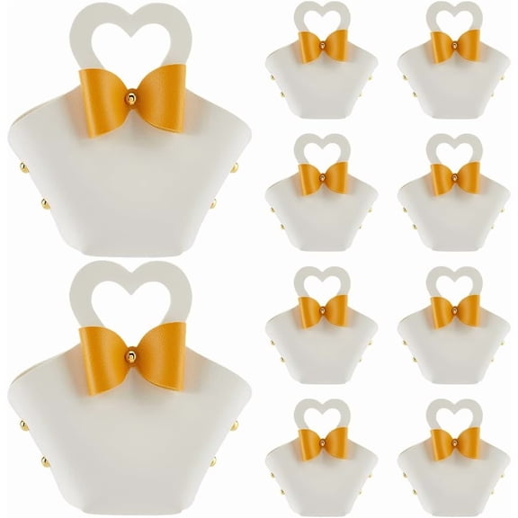 10 Sets PU Leather Gift Wrapping Handbags with Heart Shape Handle White Mini Leather Party Favor Boxes Reusable Candy Bags Treat Purses