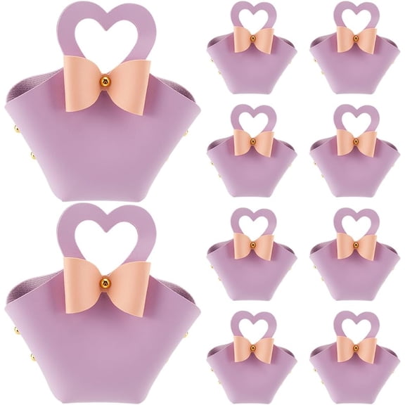 10 Sets PU Leather Party Favor Boxes with Heart Shape Handle Mini Leather Gift Wrapping Handbags Reusable Candy Bags Treat Purses