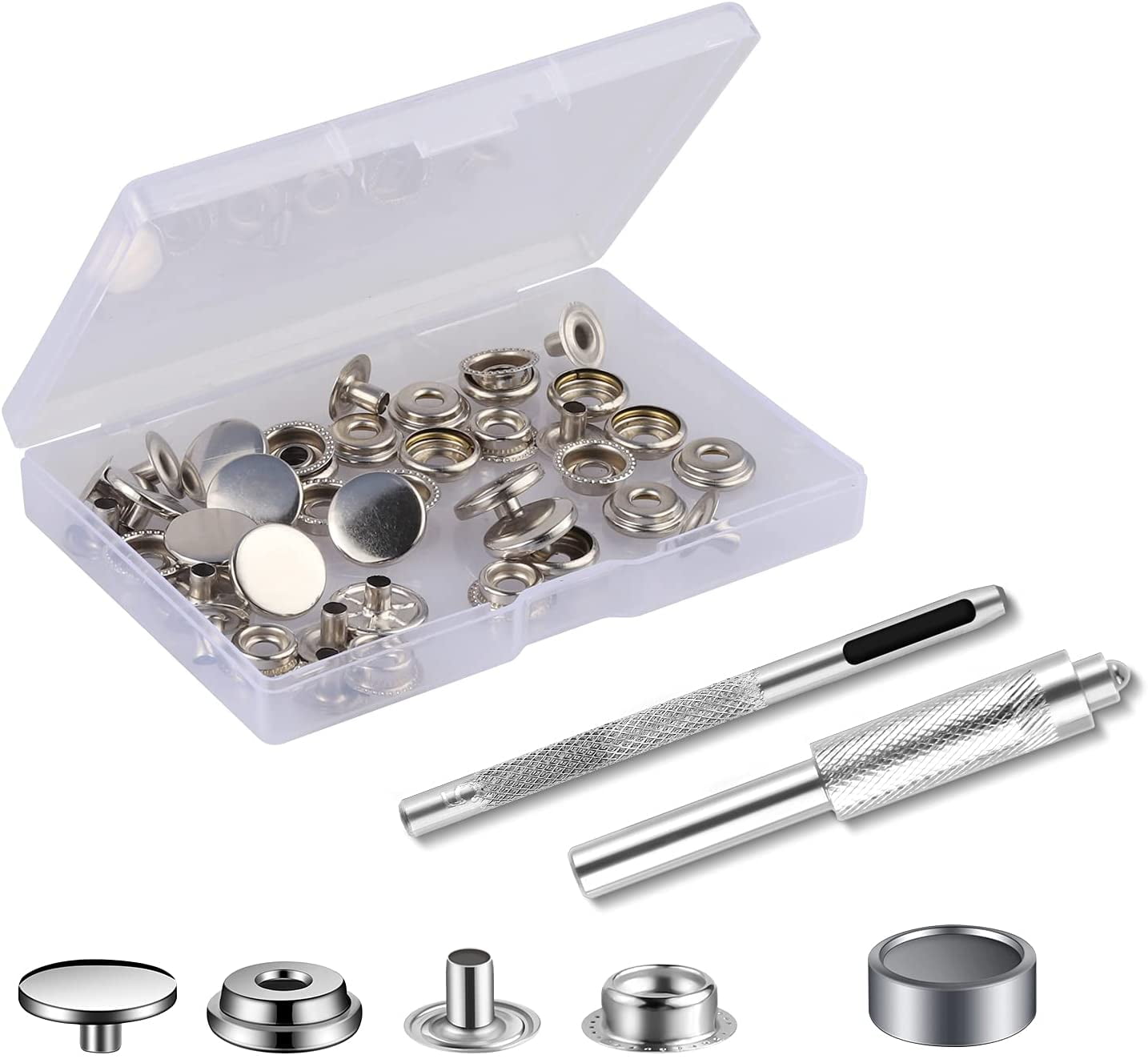 10 Sets Stainless Steel Snap Fasteners Kit with Tools, No-Sew Clips for ...