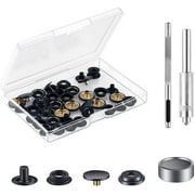10 Sets Press Studs Cap Button, Stainless Steel Snap Fasteners Kit with Hand Fixing Tools, Instant Metal Buttons No-Sew Clips Snap for Bags, Jeans, Clothes, Fabric, Leather Craft(Black)