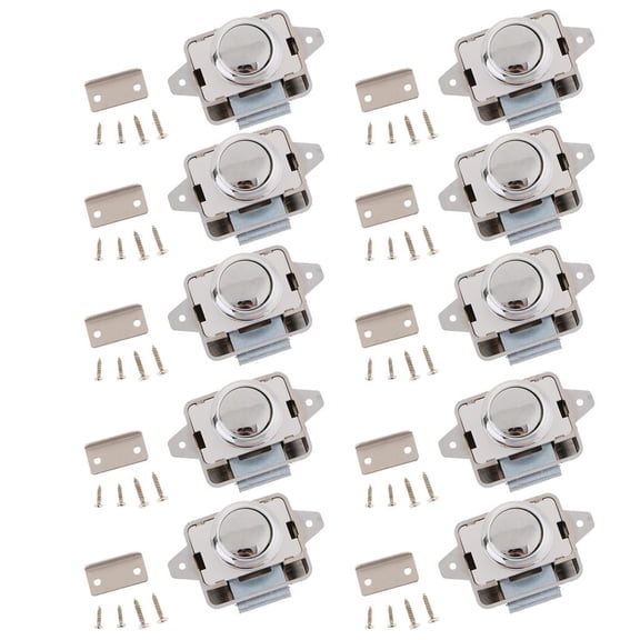 10 Sets Push Button Lock Latch, Drawer/ Door/ Cupboard/ Cabinet Latch Knob for RV Boat (Chrome Plated, Sliver)
