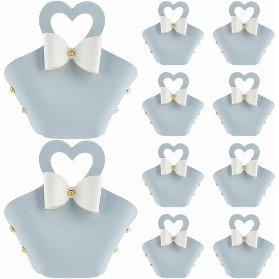 10 Sets Reusable PU Leather Treat Boxes Mini Leather Gift Bags with Heart Shape Handle Light Blue Party Favor Boxes Candy Wrapping Handbags Purses for Birthday Wedding Christmas Party