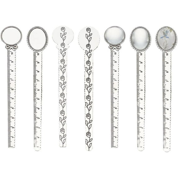DIY Cabochon Bookmark Making Kit - 16 Piece Set With Metal Blanks & Glass Cabochons