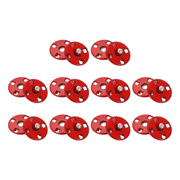 10 Sets Sewing Snap Buttons, 10mm Invisible Press Studs Buttons Sew-on Metal Snap Fasteners Zinc Alloy, Red