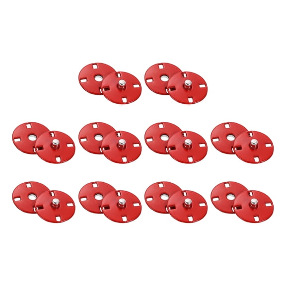 10 Sets Sewing Snap Buttons, 18mm Invisible Press Studs Buttons Sew-on Metal Snap Fasteners Zinc Alloy, Red
