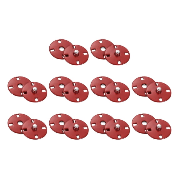 10 Sets Sewing Snap Buttons, 18mm Invisible Press Studs Buttons Sew-on Metal Snap Fasteners Zinc Alloy, Wine Red