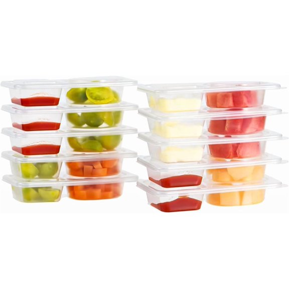 10 Sets  Snack Containers with ,2 Compartment Plastic Containers for Pack Snacks,snack containers - Lightweight and Stackable, Microwaveable,refrigerator safe