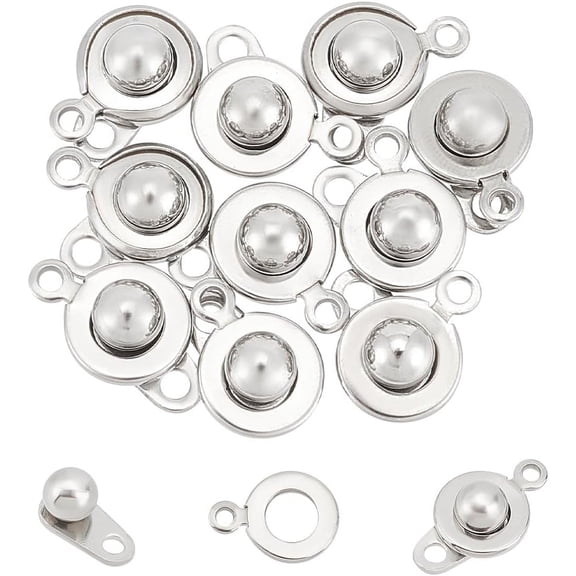 10 Sets Snap Clasps Brass Snap Button Clasps 15.5mm Long Round Clasps Ball and Socket Snap Clasps Bracelet Clasps Connector Jewelry Clasps Metal Clasps DIY