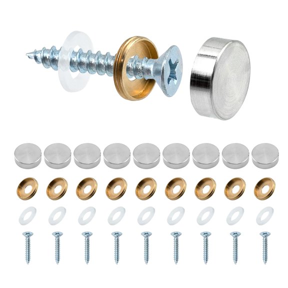 10 Sets Stainless Steel Mirror Screws with Caps, 16 MM Brushed Decorative Screw Cap Metal Screw Cap Cover Fasteners for Mirrors, Glass, Furniture Fittings - Silver