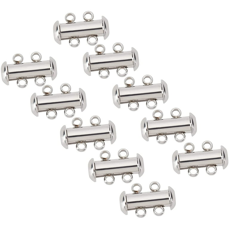 10 Sets Stainless Steel Slide Lock Clasps Tube Necklace Multilayer Chain  Clasp Connectors 2 Strands Jewelry Clasps for Necklace Bracelet Jewelry  Findings 15x10x6.5mm Hole 1.8mm 