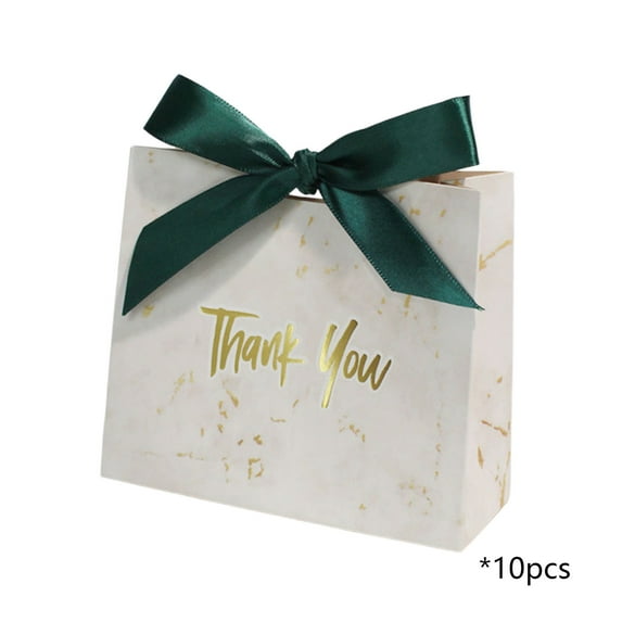 10 Sets Thank You Bow Mini Gift Tote Bags, Paper, 4.3x3.9x1.7 in, Green, Sturdy & Festive