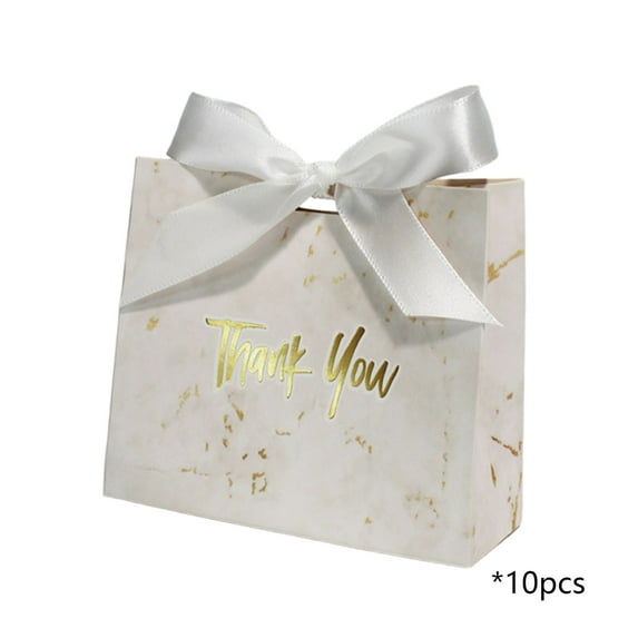 10 Sets Thank You Bow Mini Gift Tote Bags, Paper, 4.3x3.9x1.7 in, White, Sturdy & Festive