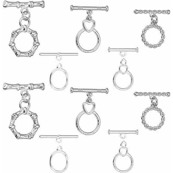 10 Sets Toggle Clasps 5 Styles Jewelry Toggle Clasps Round T-Bar Links Brass Bar and Ring Clasp Bracelet Closure Hook Connectors for Jewelry Bracelet Necklace Making Platinum/Silver