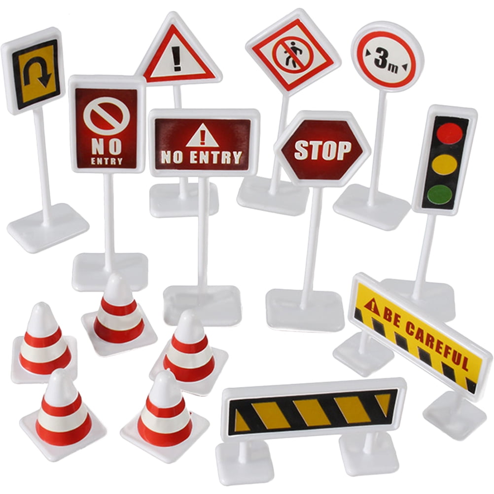 10 Sets Traffic Road Sign Toys Miniature Traffic Barricades Signs Kids