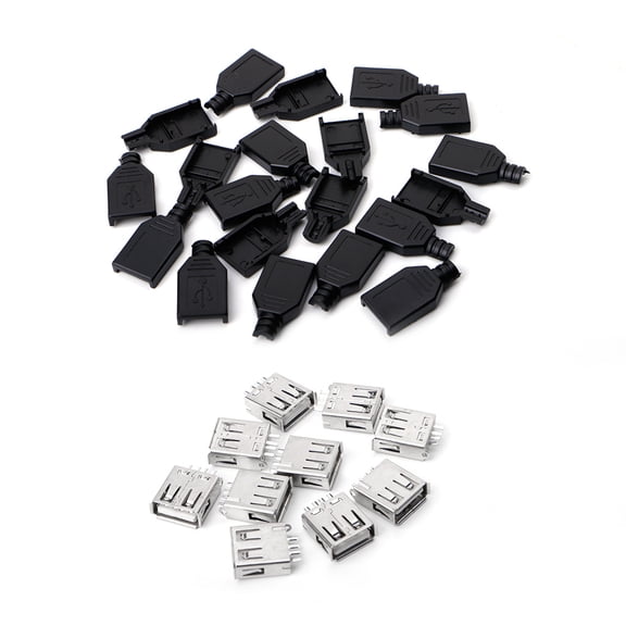 10 Sets Type A Female USB 4 Pin Plug Socket Jack Connector for w/Black Plastic C