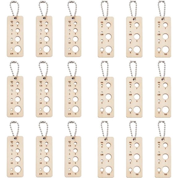 10 Sets Wood Knitting Gauge Ruler Pendant with Iron Ball Chains Rectangle Wooden Charms Pendant DIY